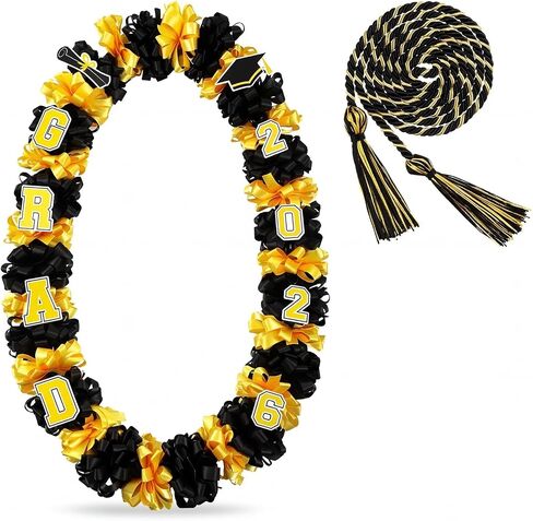 12 PCS التخرج Leis Class of 2025 Grad مصنوعة يدويًا مزدوج الشريط تهانينا لخريج أموال Leis Necklace (الأزرق الأبيض) in Kuwait