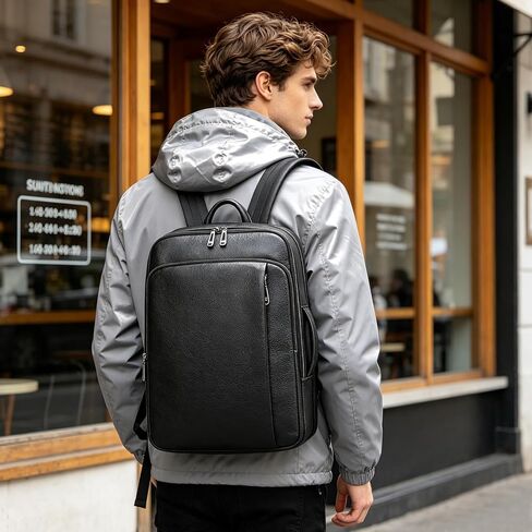 Laptop Leather Travel Backpack For Men Carry On Back Pack For Business Work computer Backpacks Fit 15.6" Laptop in Saudi Arabia