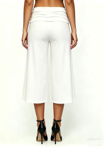 Yiulangde Womens Fold Over Gaucho Pants Culottes Low Rise Capris Foldover Flowy Going Out Flare Bottoms Wide Leg Capri Pants in Kuwait