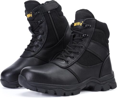 DahWe Men's Steel Toe Tactical Boots Side Zipper Military Combat Work Boots | Sturdy Oil-tanned full-grain leather,Solid Side Zipper,Rubber Outsole for Logger/Riding Motorcycle/Law Enforcement Police in Saudi Arabia