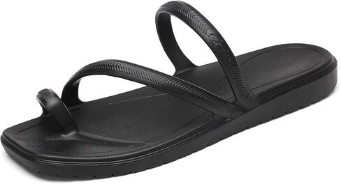 Arch Support Sandals for Women Square Toe Flip Flops with Comfortable Cushion Slides Lightweight Black Size 10 in Saudi Arabia