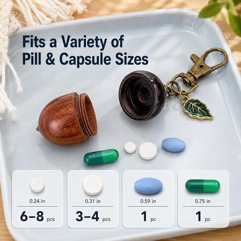 Rovian Keychain Pill Holder, Cute Acorn Small Pill Case, Waterproof Cottage Core Charm, Discrete Keychain Container, Mini Backpack Keychain for Women Purse Travel in Saudi Arabia
