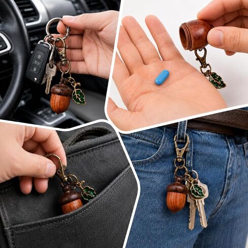 Rovian Keychain Pill Holder, Cute Acorn Small Pill Case, Waterproof Cottage Core Charm, Discrete Keychain Container, Mini Backpack Keychain for Women Purse Travel in Saudi Arabia