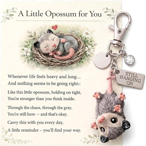 Angyape A Little Opossum Keychain for You - Still Hanging On 3D Resin Possum Backpack Bag Charm Birthstone Inspirational Gift in Kuwait