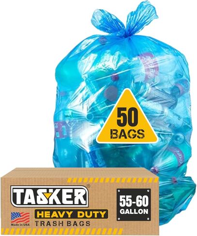 Recycling Trash Bags 55 Gallon, (50 Bags w/Ties) Large Blue Plastic Garbage Bags in Kuwait