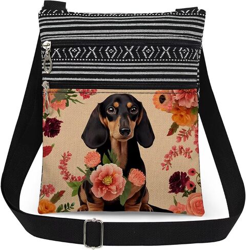 Dachshund Flower Crossbody Bag with Adjustable Strap Cute Dog Print with Garden Flowers for Dog Lover Adults Unique Gift for Sister's Birthday or Christmas Party​​ in Kuwait
