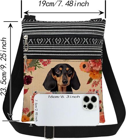 Dachshund Flower Crossbody Bag with Adjustable Strap Cute Dog Print with Garden Flowers for Dog Lover Adults Unique Gift for Sister's Birthday or Christmas Party​​ in Kuwait