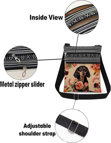 Dachshund Flower Crossbody Bag with Adjustable Strap Cute Dog Print with Garden Flowers for Dog Lover Adults Unique Gift for Sister's Birthday or Christmas Party​​ in Kuwait