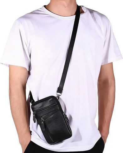 Leather Crossbody Bag for Men - Black Leather Fanny Pack, Mens Sling Bag Waist Pack for Outdoor in Kuwait
