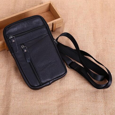 Leather Crossbody Bag for Men - Black Leather Fanny Pack, Mens Sling Bag Waist Pack for Outdoor in Kuwait