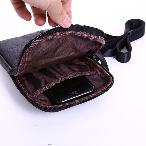 Leather Crossbody Bag for Men - Black Leather Fanny Pack, Mens Sling Bag Waist Pack for Outdoor in Kuwait