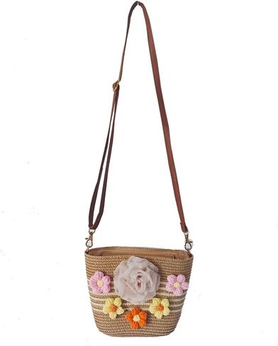 Farm4Far Woven Vintage Retro Straw Beach Floral Flowers Small Shoulder Bags Purse in Saudi Arabia