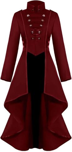 AI'MOURI Gothic Tailcoat Halloween Costumes for Women, Medieval Irregular Hem Steampunk Corset Victorian Tailcoat Jacket in Saudi Arabia