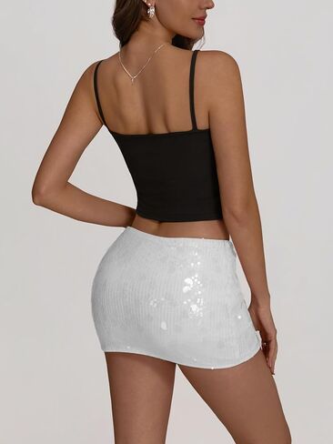 Women's Sequin Mini Skirt Low Waist Bodycon Sexy Sparkly Y2K Short Skirt with Built-in Shorts for Club Night Out in Kuwait