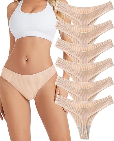 Sunm Boutique Cotton Thongs for Women, Low Rise Sexy Womens Underwear, Ribbed Cotton No Show Ladies Panties in Saudi Arabia