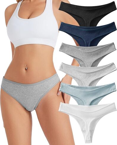 Sunm Boutique Cotton Thongs for Women, Low Rise Sexy Womens Underwear, Ribbed Cotton No Show Ladies Panties in Saudi Arabia