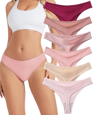 Sunm Boutique Cotton Thongs for Women, Low Rise Sexy Womens Underwear, Ribbed Cotton No Show Ladies Panties in Saudi Arabia