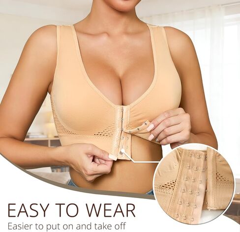 5-Pack Front Closure Bras Set Breathable Mastectomy Post Surgery Wireless Mesh Bra for Women in Saudi Arabia