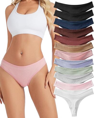 Sunm Boutique Cotton Thongs for Women, Low Rise Sexy Womens Underwear, Ribbed Cotton No Show Ladies Panties in Saudi Arabia