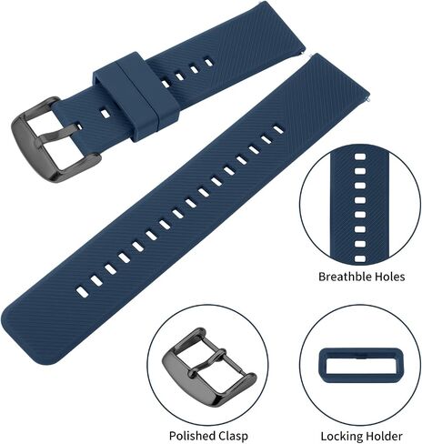 TStrap Silicone Watch Bands Rubber - Navy Blue Quick Release Watch Straps Soft - Waterproof Military Watch Strap for Men Women - for Smart Watches Bracelet Replacement 18mm 19mm 20mm 21mm 22mm in Saudi Arabia