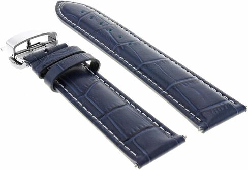 Ewatchparts 20 مم حزام ساعة جلدي مشبك نشر مشبك متوافق مع بريتلينغ أزرق مع خياطة بيضاء in Kuwait