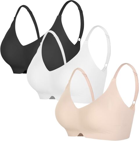 3 Pack Bra for Women No Underwire Seamless Full Coverage V-Neck Bralette with Adjustable Straps Removable Padding in Saudi Arabia