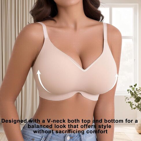 3 Pack Bra for Women No Underwire Seamless Full Coverage V-Neck Bralette with Adjustable Straps Removable Padding in Saudi Arabia