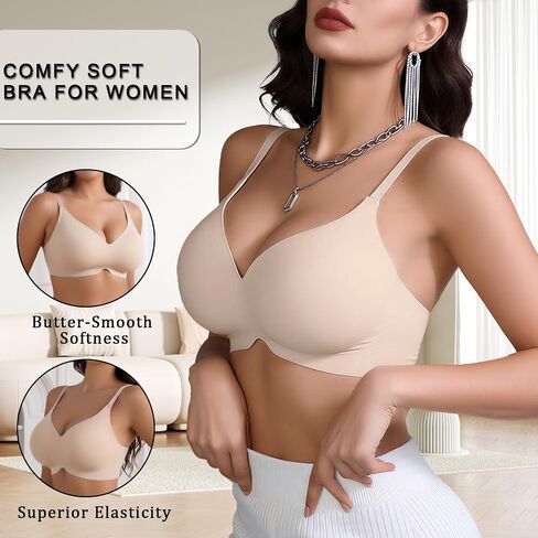 3 Pack Bra for Women No Underwire Seamless Full Coverage V-Neck Bralette with Adjustable Straps Removable Padding in Saudi Arabia