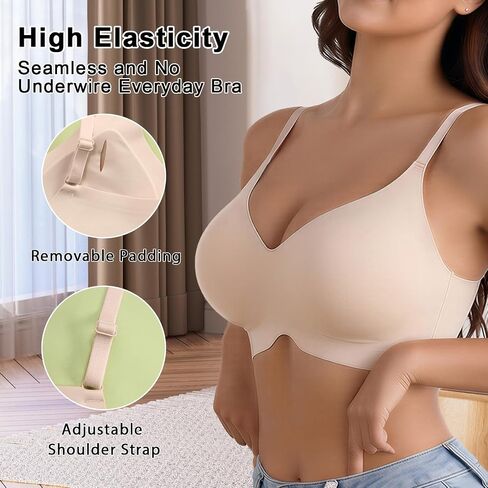 3 Pack Bra for Women No Underwire Seamless Full Coverage V-Neck Bralette with Adjustable Straps Removable Padding in Saudi Arabia