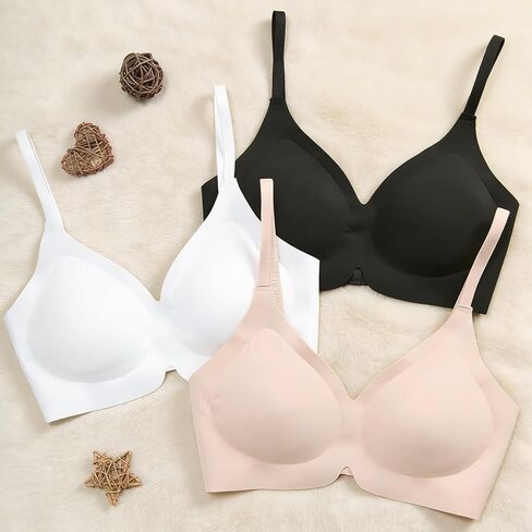 3 Pack Bra for Women No Underwire Seamless Full Coverage V-Neck Bralette with Adjustable Straps Removable Padding in Saudi Arabia