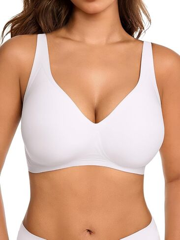 SHEKINI Jelly Bras for Women No Underwire V-Neck Seamless Bralettes Comfy Everyday Tshirt Bra Push up Bra S-3XL in Kuwait