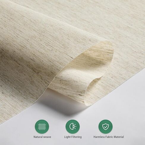 Tonature Light Filtering Roller Blinds & Shades Cordless Blinds for Windows with Natural Woven Fabric, UV Protection Thermal Insulated Door Blinds, Easy to Install, 92" W x 60" H, Beige in Saudi Arabia