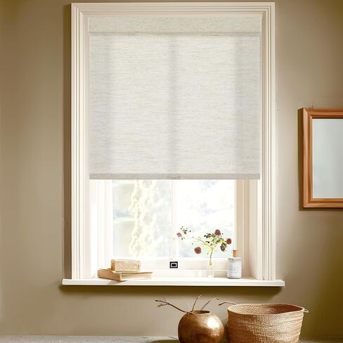 Tonature Light Filtering Roller Blinds & Shades Cordless Blinds for Windows with Natural Woven Fabric, UV Protection Thermal Insulated Door Blinds, Easy to Install, 92" W x 60" H, Beige in Saudi Arabia