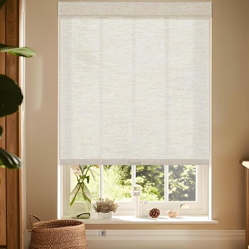 Tonature Light Filtering Roller Blinds & Shades Cordless Blinds for Windows with Natural Woven Fabric, UV Protection Thermal Insulated Door Blinds, Easy to Install, 92" W x 60" H, Beige in Saudi Arabia