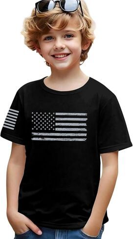 Boy's American Flag Shirt USA Patriotic Graphic Tees 4th of July T Shirts for Kids Crewneck Short Sleeve Tops in Saudi Arabia