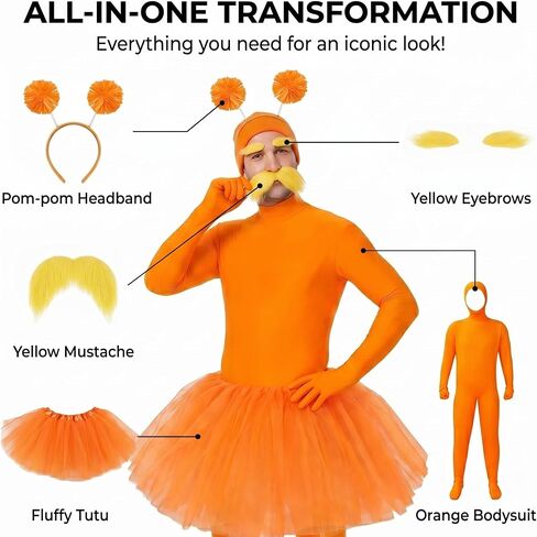 Orange Costume Yellow Mustache and Eyebrows Ballet Tutu Skirt Costume Set for Cosplay Halloween Christmas in Saudi Arabia