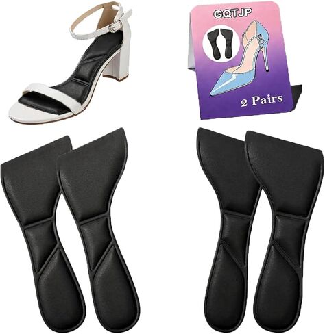 3/4 High Heel Cushion Inserts for Women - Premium Invisible Shoe Insoles Prevent Feet from Sliding Forward - Comfort Faux Leather Shoe Pads for Pumps, Sandals, Flats - 2 Pairs (Black/Large) in Saudi Arabia