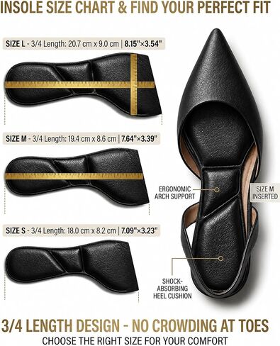 3/4 High Heel Cushion Inserts for Women - Premium Invisible Shoe Insoles Prevent Feet from Sliding Forward - Comfort Faux Leather Shoe Pads for Pumps, Sandals, Flats - 2 Pairs (Black/Large) in Saudi Arabia