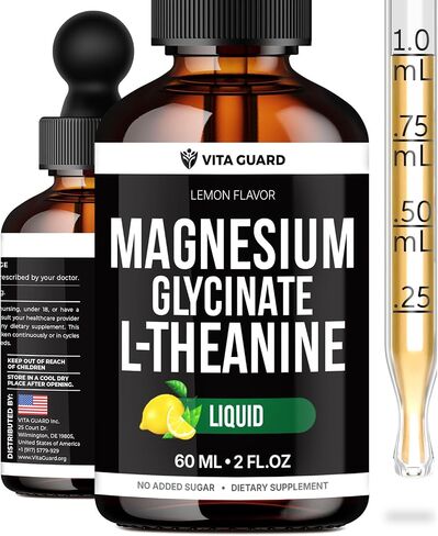 Vita Guard Magnesium Glycinate Liquid Drops 500mg – Liquid Magnesium Supplement with L-Theanine 200mg – Sleep, Calm, Stress Relief, Muscle & Nerve Health – Gluten Free, No Sugar, Vegan, 2 Fl Oz in Saudi Arabia