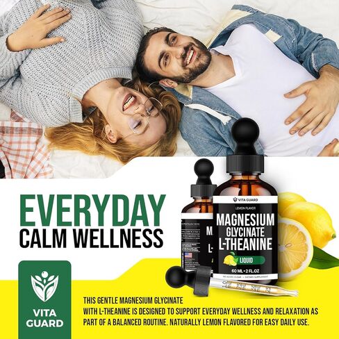 Vita Guard Magnesium Glycinate Liquid Drops 500mg – Liquid Magnesium Supplement with L-Theanine 200mg – Sleep, Calm, Stress Relief, Muscle & Nerve Health – Gluten Free, No Sugar, Vegan, 2 Fl Oz in Saudi Arabia
