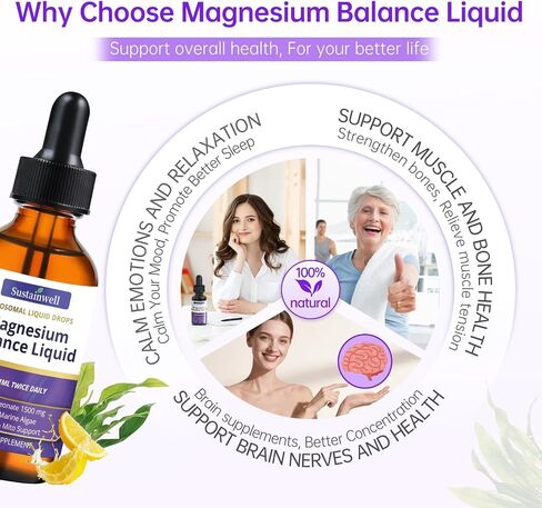 Magnesium L-Threonate Liquid Drops Magnesium L Threonate Supplement 1500mg High Absorption Brain Supplement for Memory Focus Sleep Sugar Free Vegan 4.08 Fl Oz(2 Pack) GMP Certified for Kids and Adults in Saudi Arabia