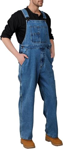 WORK IDEA Men's Denim Bib Overalls, Heavy Duty Cotton, Multi-Pocket Design with Hammer Loop for Carpenter in Saudi Arabia