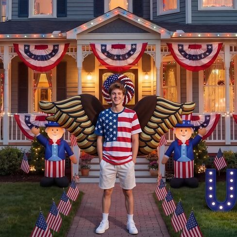 Lewtemi 4th of July Inflatable Wing USA Eagle Costume for Adult 250th Patriotic Blow up Outfit for America Independence Day in Kuwait