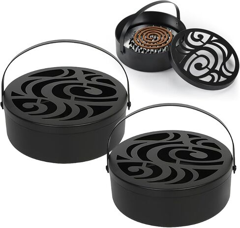Mosquito Coil Holder Portable Iron with Handle Round Heat-Resistant Incense Holder for Home Office Camping (Style A) in Saudi Arabia