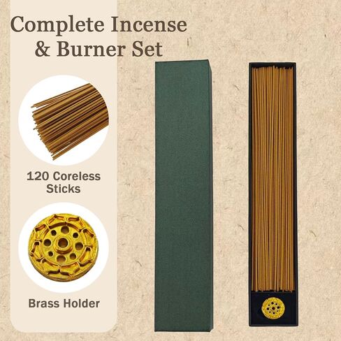 Agarwood Incense Sticks, Natural Incense Sticks Approx. 120 Sticks (30g) with Brass Holder, Chinese Incense for Yoga, Zen Meditation and Relaxation, Elegant Gift in Kuwait