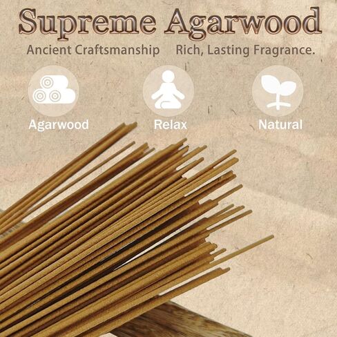 Agarwood Incense Sticks, Natural Incense Sticks Approx. 120 Sticks (30g) with Brass Holder, Chinese Incense for Yoga, Zen Meditation and Relaxation, Elegant Gift in Kuwait