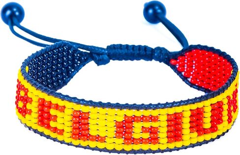 FAHARI Belgium Beaded Flag Bracelet, Handmade Adjustable String Bracelet, Patriotic Gift for Soccer Fans, Black Yellow Red in Kuwait