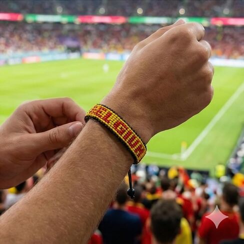 FAHARI Belgium Beaded Flag Bracelet, Handmade Adjustable String Bracelet, Patriotic Gift for Soccer Fans, Black Yellow Red in Kuwait