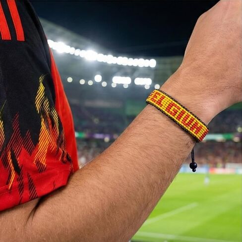 FAHARI Belgium Beaded Flag Bracelet, Handmade Adjustable String Bracelet, Patriotic Gift for Soccer Fans, Black Yellow Red in Kuwait
