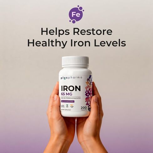 Iron 65 mg (from 325 mg Ferrous Sulfate), 200 Tablets, High Potency Iron Supplement, Non-GMO, Gluten Free, No Synthetic Dyes in Saudi Arabia
